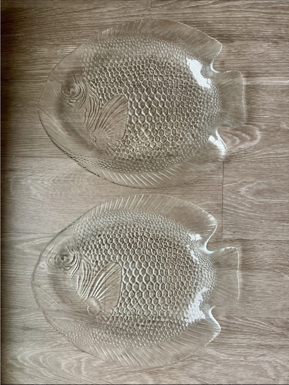 Vintage Arcoroc France Fish Glass Platters Plate Set of 2 Poisson 15” Serving